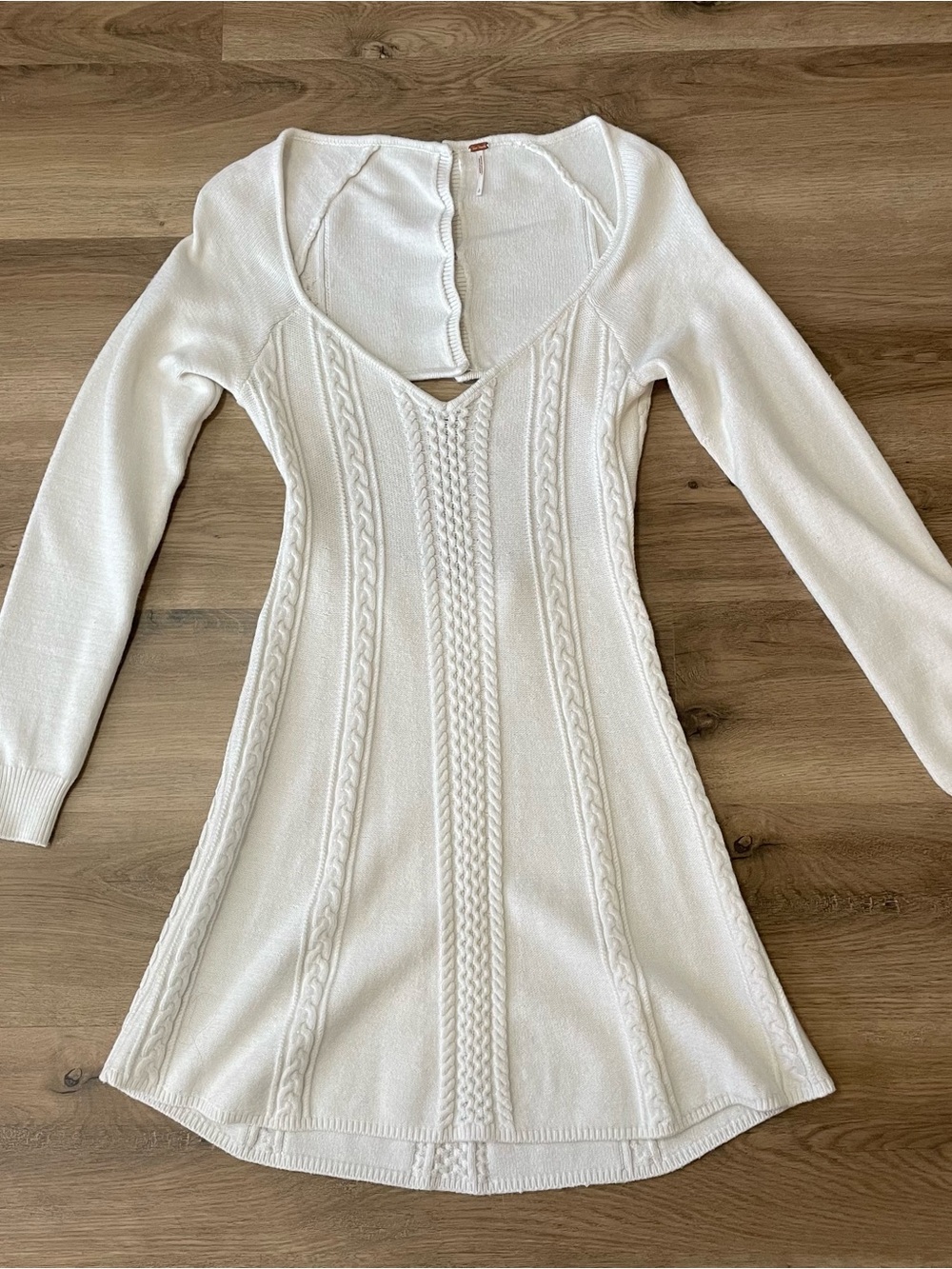 Free People White Cable-Knit Long Sleeve Sweater Dress